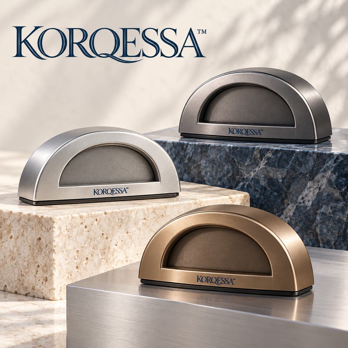 KORQESSA™ Cevran Car Fragrance Object — Arched Metal Air Freshener with Secured Console Base and Replaceable Scent Inserts