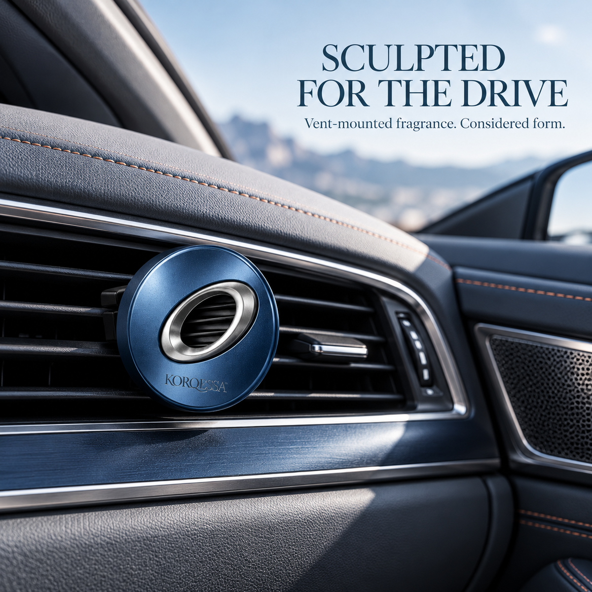 KORQESSA™ Orven Car Air Freshener Vent Clip — Sculptural Metal Fragrance Diffuser with Replaceable Solid Scent Inserts