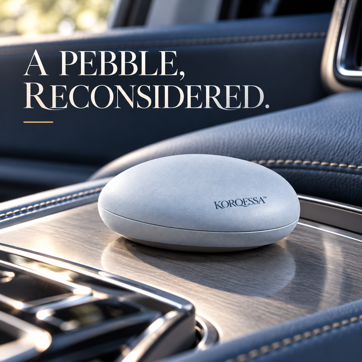 KORQESSA™ Liorven Ceramic Car Air Freshener — Pebble-Shaped Fragrance Object with Locking Dock and Replaceable Solid Inserts