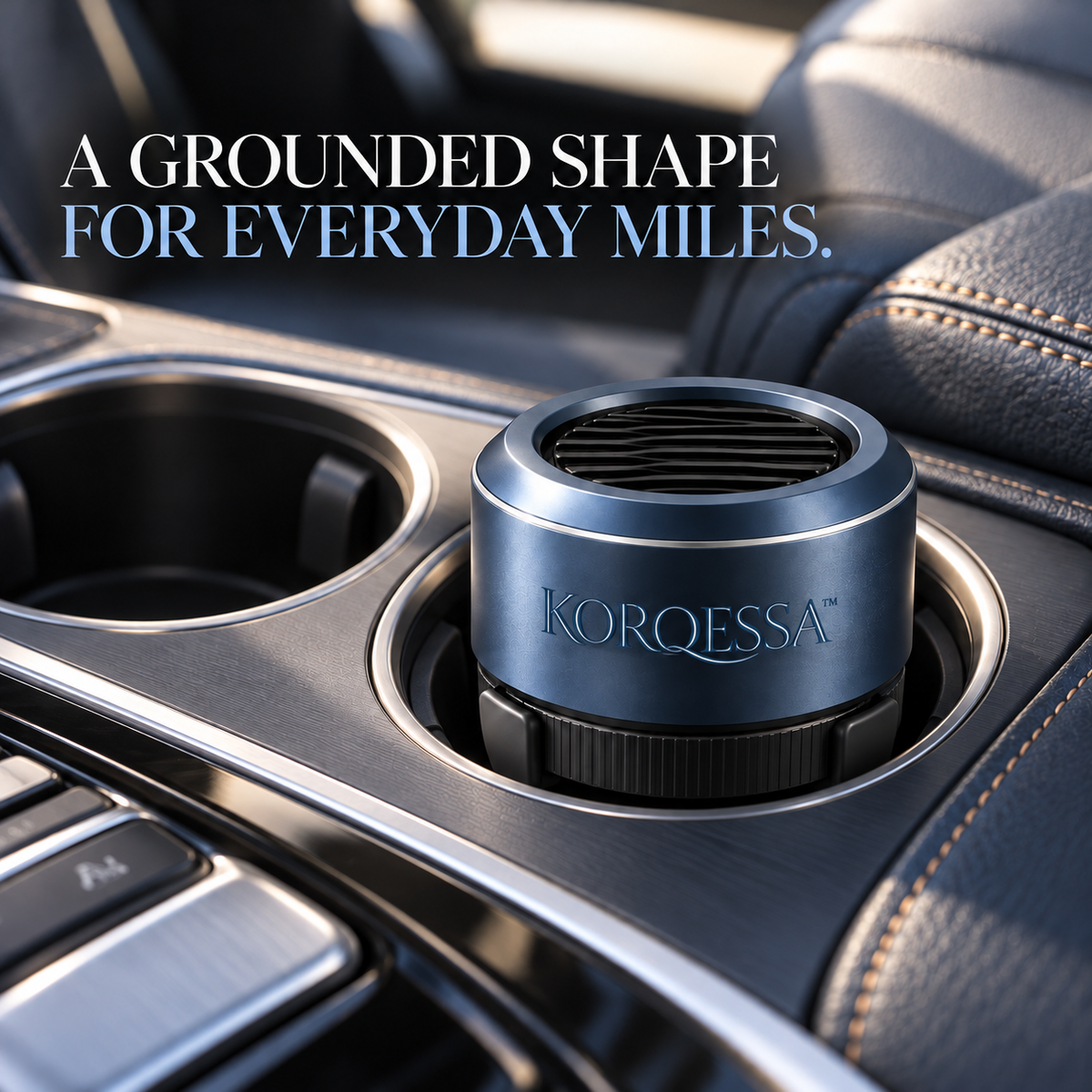 KORQESSA™ Vaelor Car Cup Holder Air Freshener — Sculptural Fragrance Pod with Adjustable Base and Replaceable Solid Scent Inserts