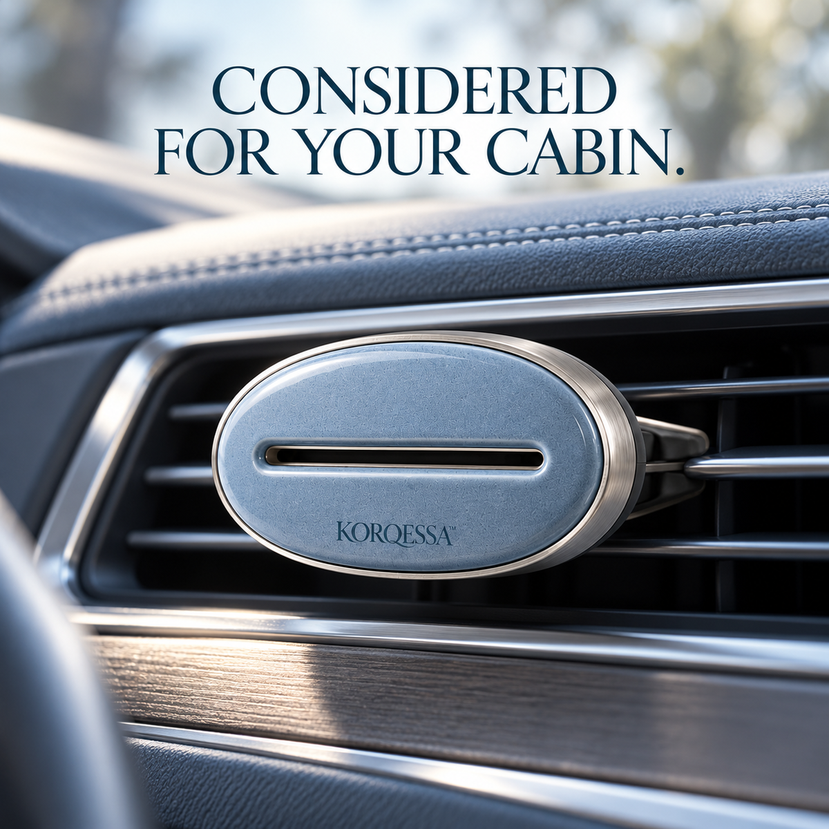 KORQESSA™ Selvara Ceramic Accent Car Vent Diffuser — Oval Air Freshener Clip with Matte Ceramic Face and Replaceable Fragrance Inserts