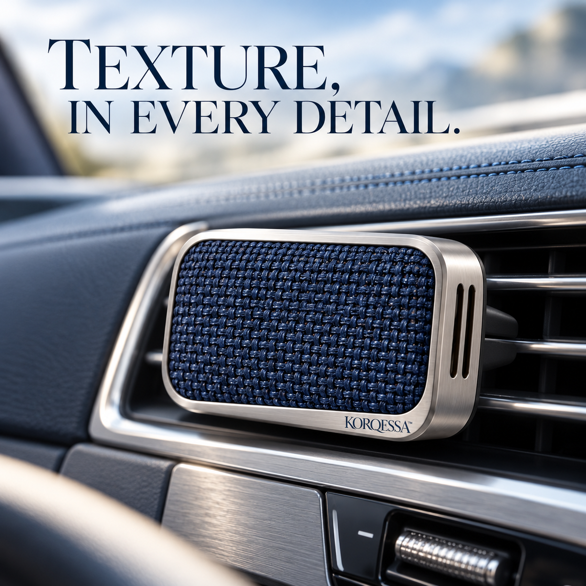 KORQESSA™ Norell Car Fragrance Vent Clip — Woven Accent Metal Air Freshener Holder with Replaceable Solid Scent Inserts