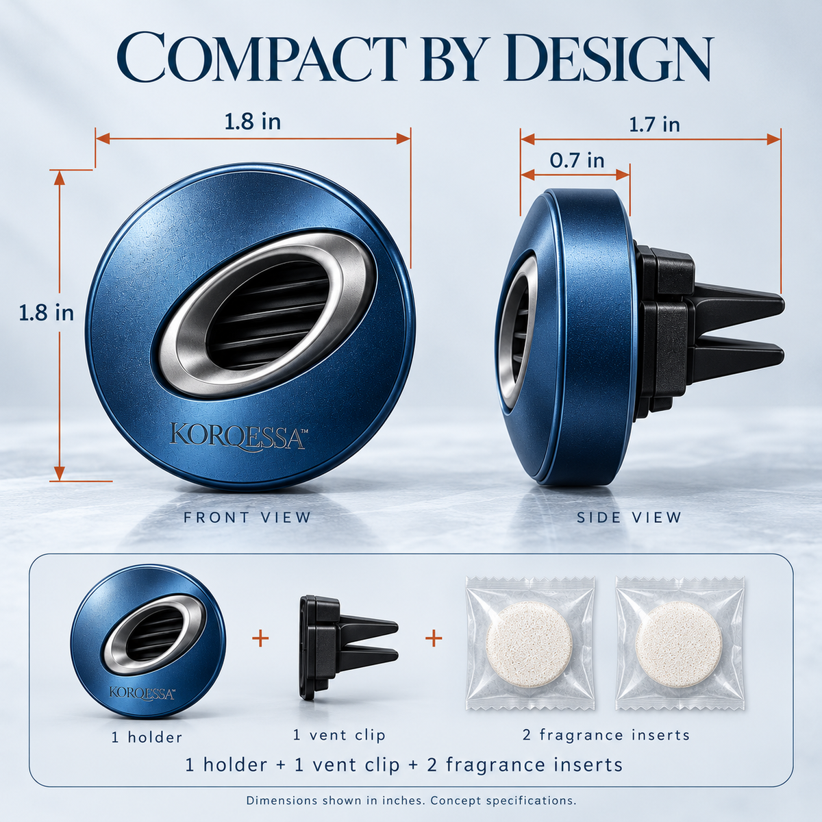 KORQESSA™ Orven Car Air Freshener Vent Clip — Sculptural Metal Fragrance Diffuser with Replaceable Solid Scent Inserts