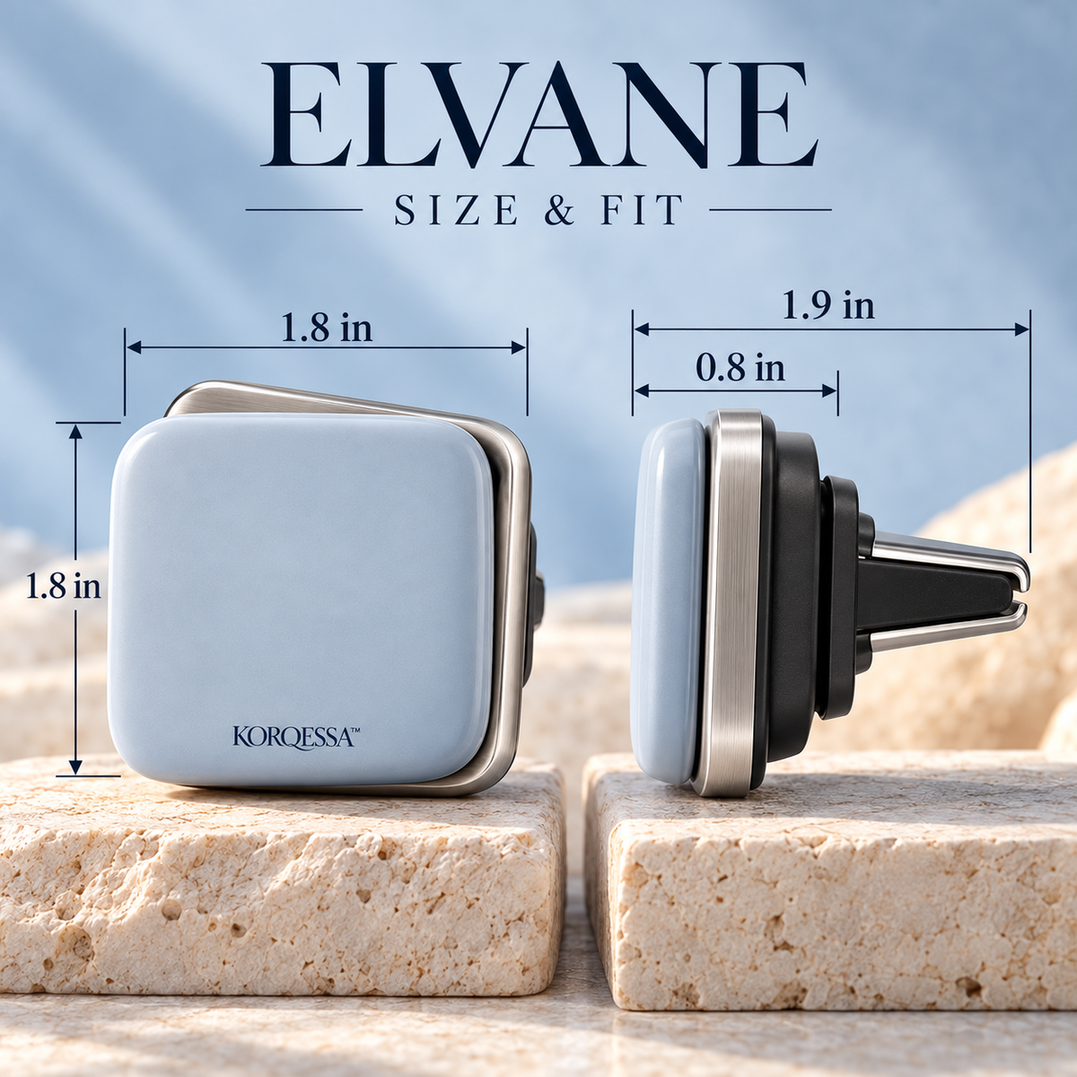 KORQESSA™ Elvane Car Vent Fragrance Diffuser — Layered Metal and Ceramic Air Freshener Clip with Replaceable Solid Inserts