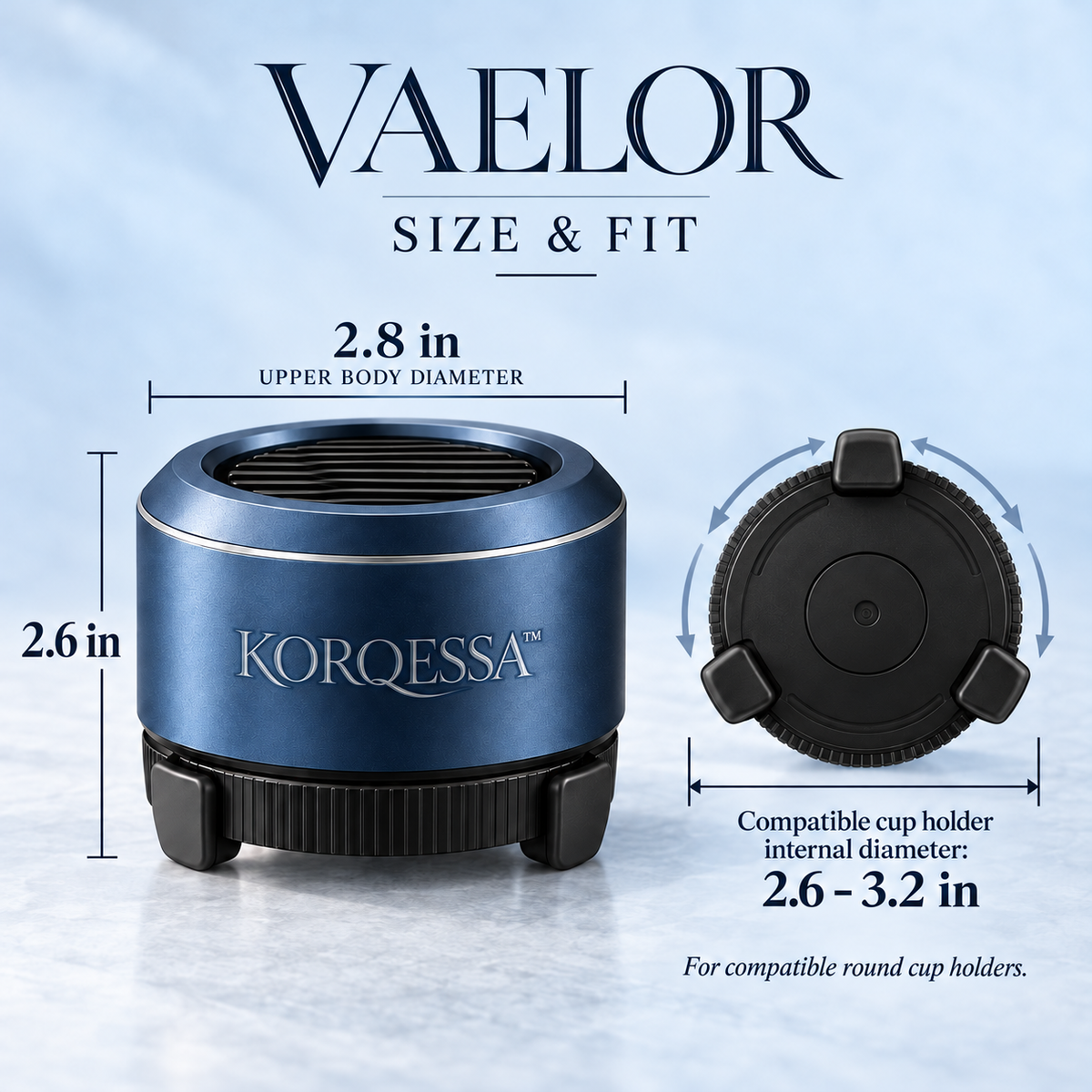 KORQESSA™ Vaelor Car Cup Holder Air Freshener — Sculptural Fragrance Pod with Adjustable Base and Replaceable Solid Scent Inserts