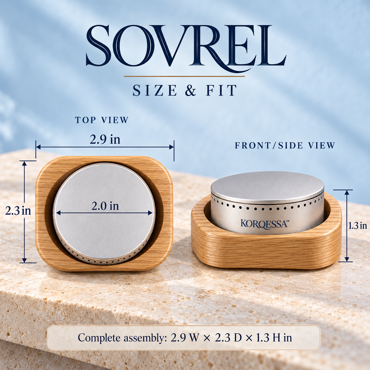KORQESSA™ Sovrel Car Fragrance Set — Sculptural Metal Pod with Wood Accent Dock, Replaceable Scent Inserts and Storage Pouch