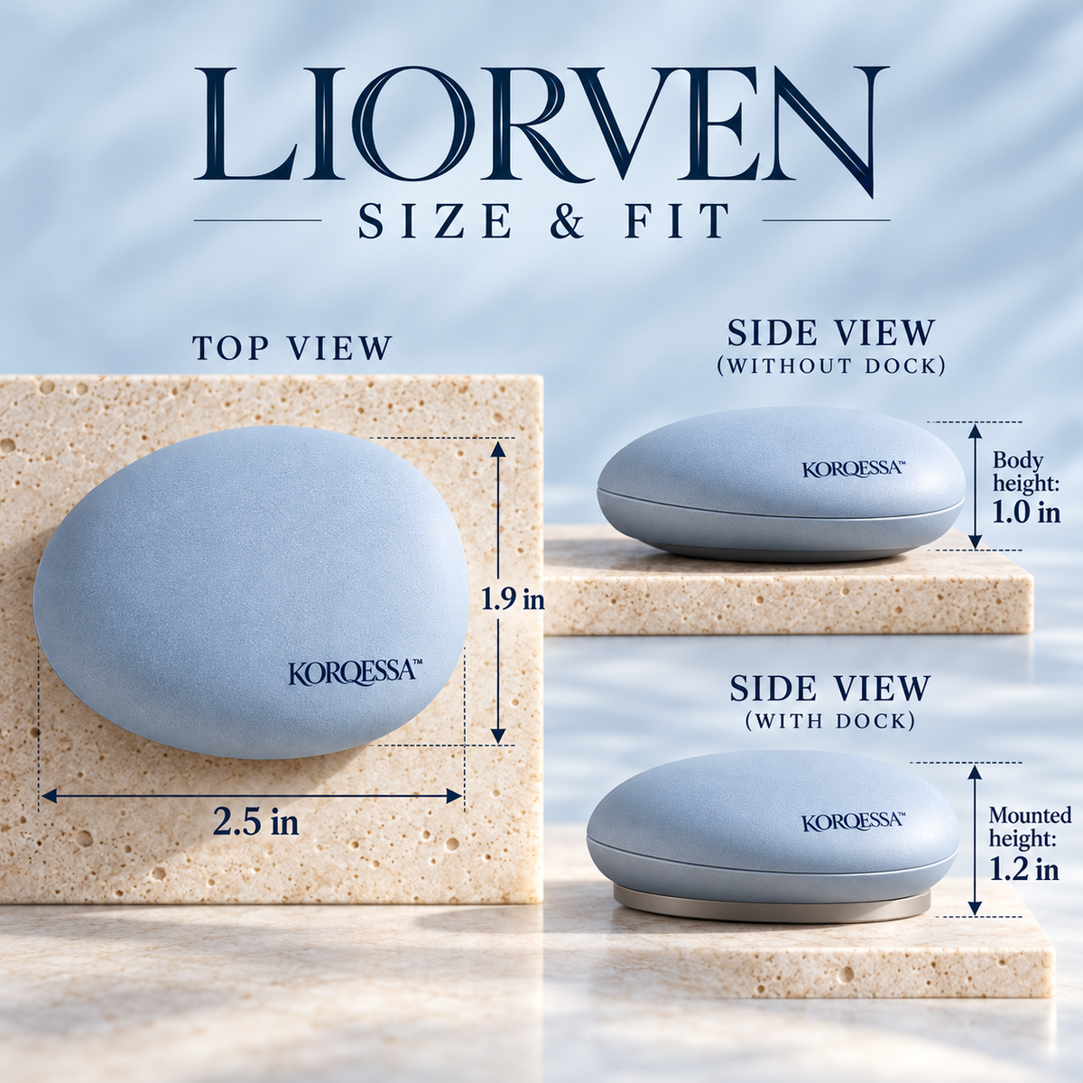 KORQESSA™ Liorven Ceramic Car Air Freshener — Pebble-Shaped Fragrance Object with Locking Dock and Replaceable Solid Inserts